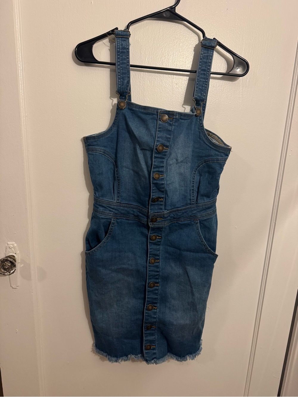 Button-Front Denim Overall Dress